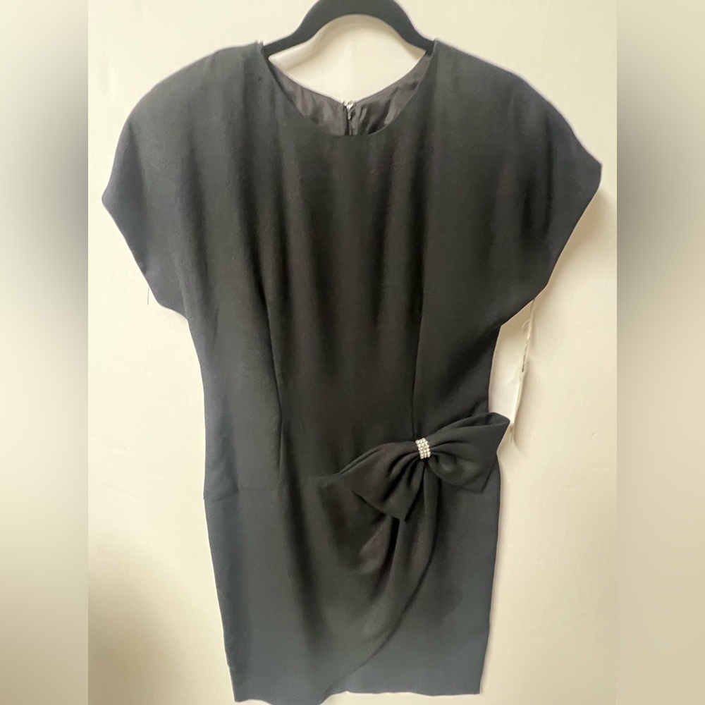 LATE EDITION LTD ELEGANT BLACK COCKTAIL DRESS W/BOW ACCENTW/RHINESTONES SIZE 12
